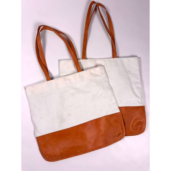 Hearth & Hand with Magnolia Canvas Leather Tote Bag | Neutral | Set of 2 - Picture 1 of 6